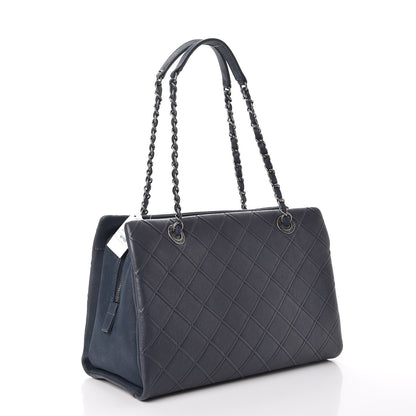 Chanel Calfskin Diamond Embossed Large CC Zip Shopping Tote Blue 3 of 8