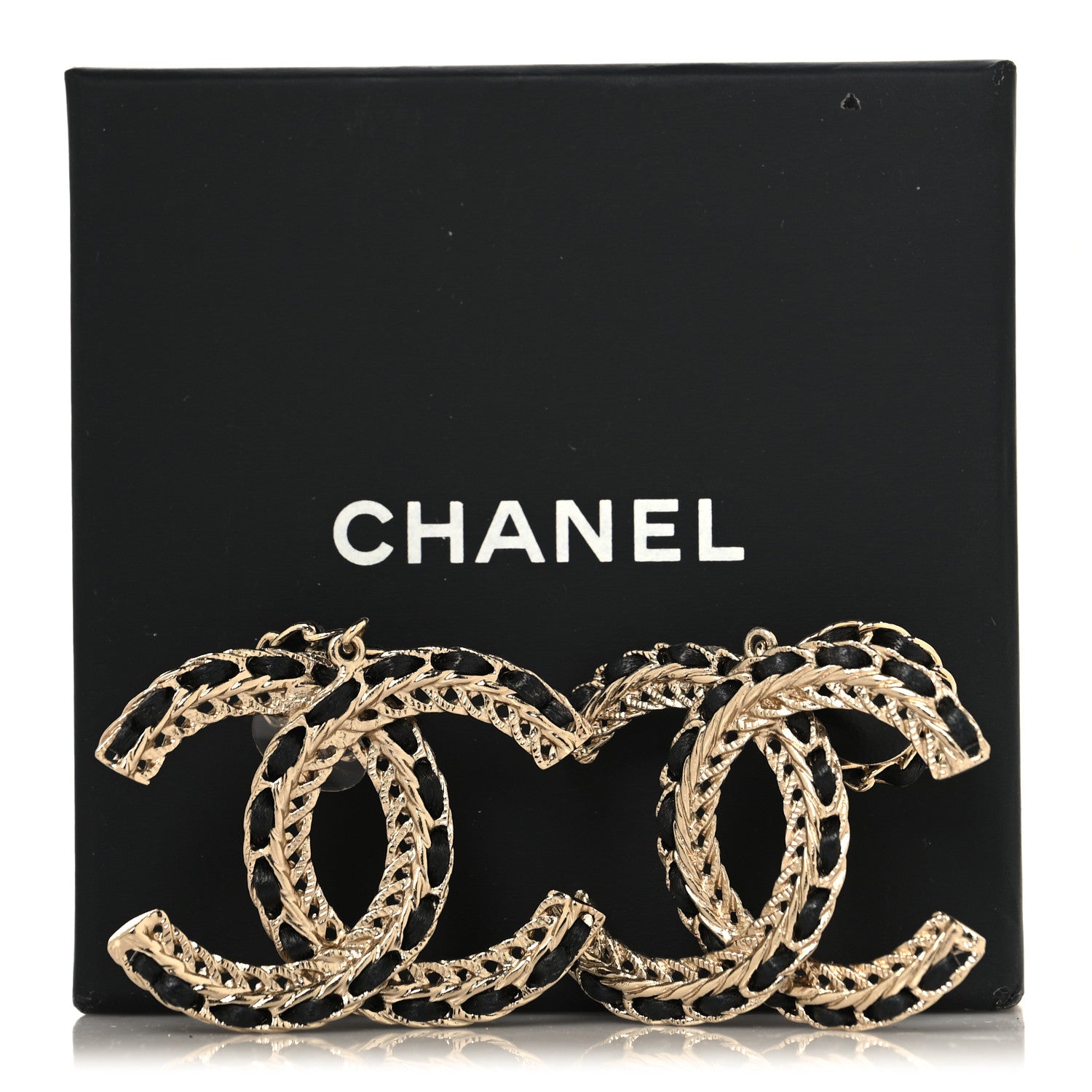 Chanel Lambskin CC Chain Drop Earrings Black Gold 5 of 5