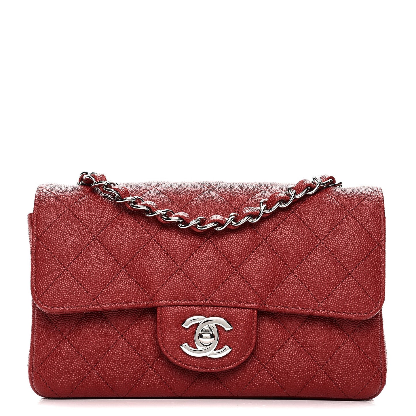 Caviar Quilted Mini Rectangular Flap Red