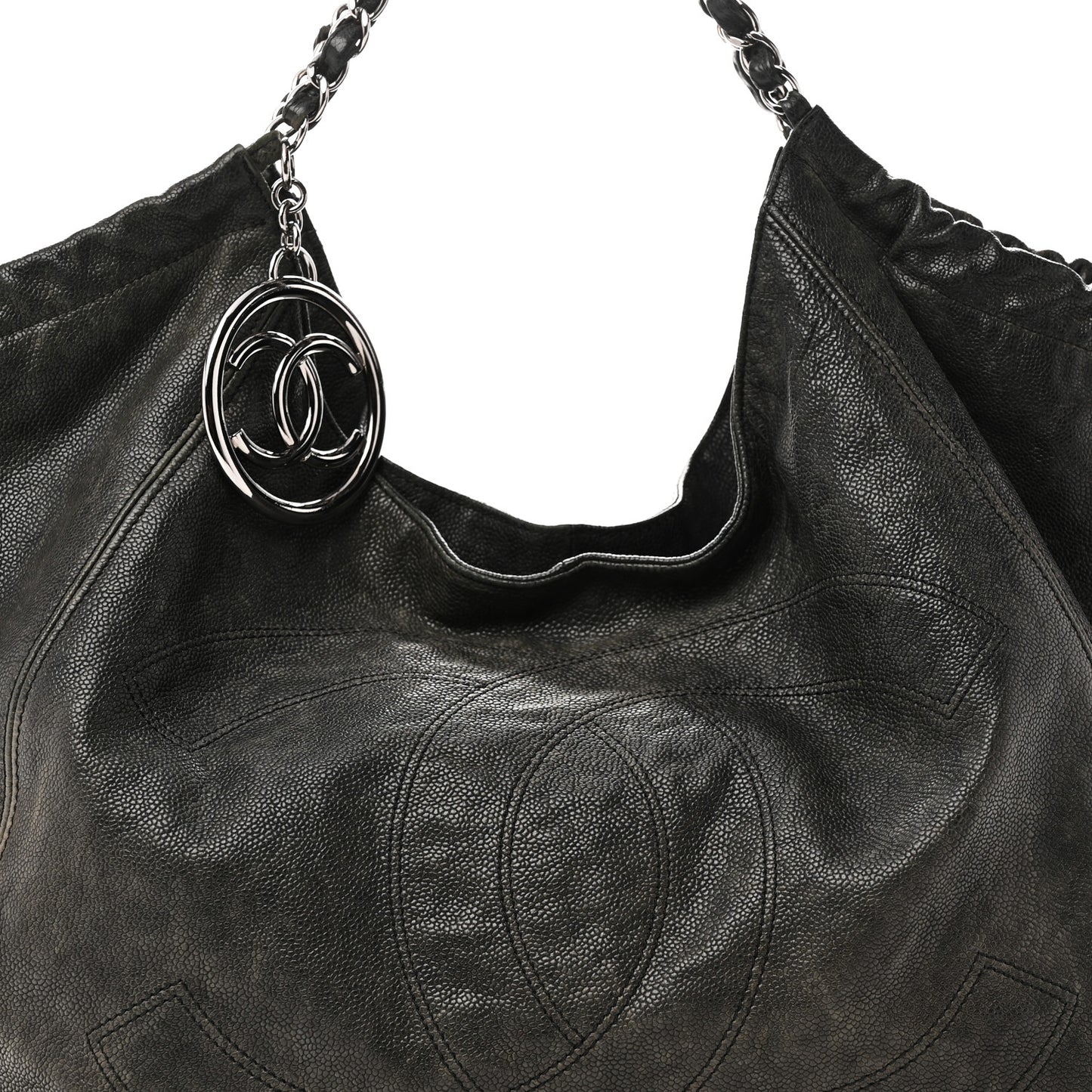Distressed Caviar XL Coco Cabas Black