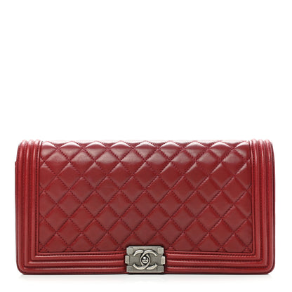 Chanel Lambskin Quilted Boy Flap Clutch Red 1 of 8