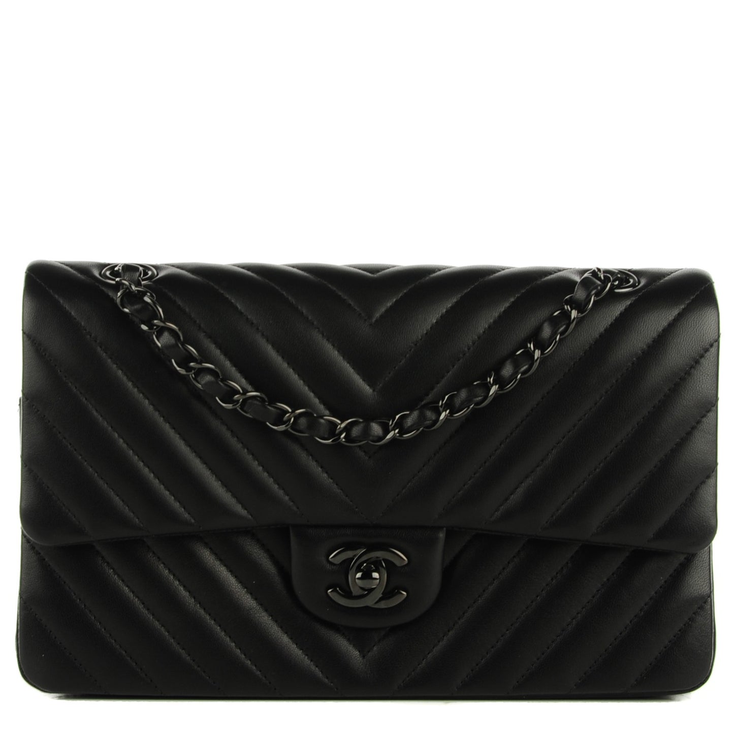Lambskin Chevron Medium Double Flap So Black