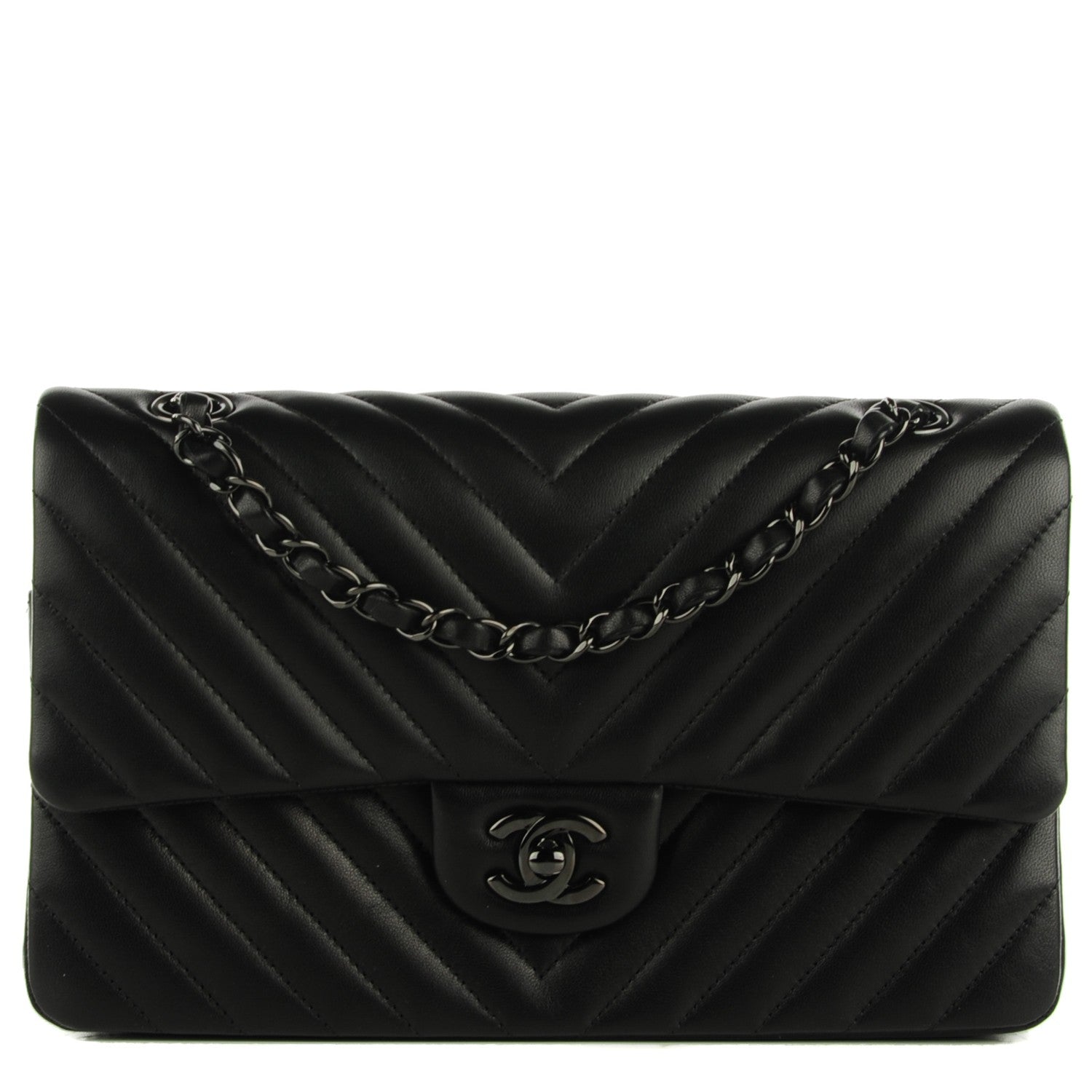 Chanel Lambskin Chevron Medium Double Flap So Black 1 of 8