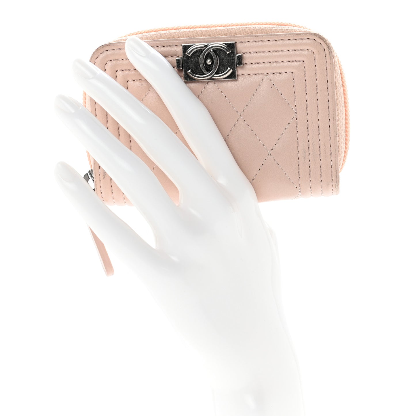 Lambskin Quilted Boy Zip Around Coin Purse Wallet Light Pink