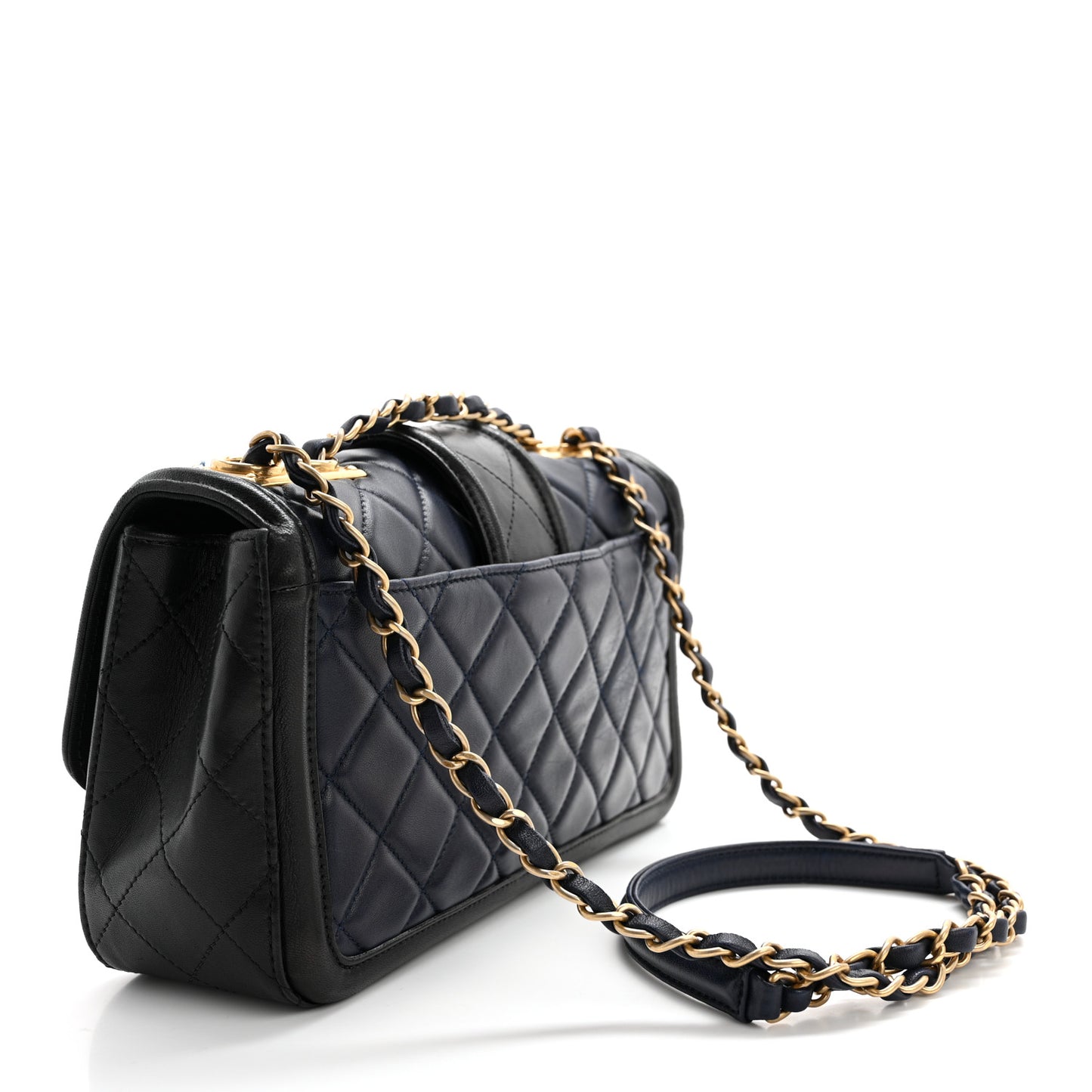 Lambskin Quilted Medium Elegant CC Flap Navy Black