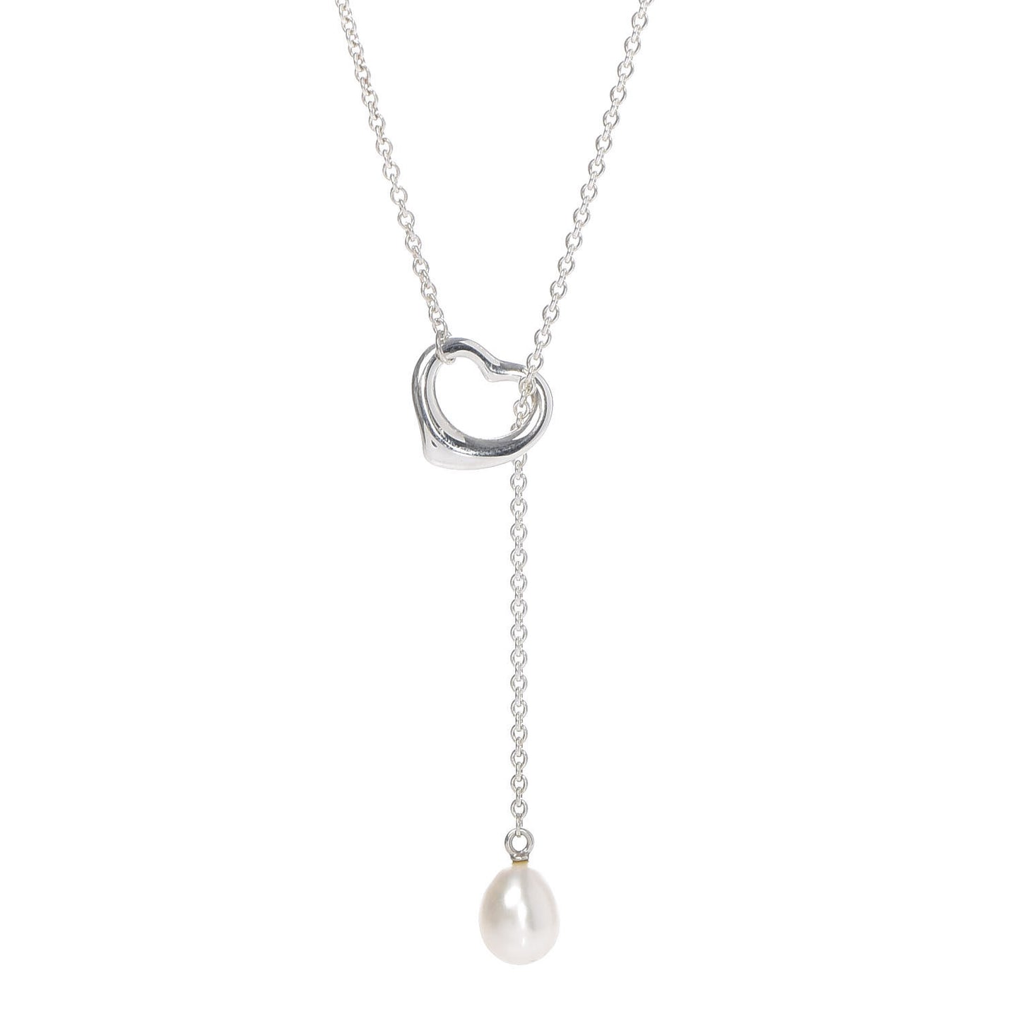 Sterling Silver Pearl 9-9.5mm Elsa Peretti Open Heart Lariat Necklace