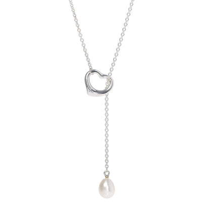Tiffany Sterling Silver Pearl 9-9.5mm Elsa Peretti Open Heart Lariat Necklace 4 of 6