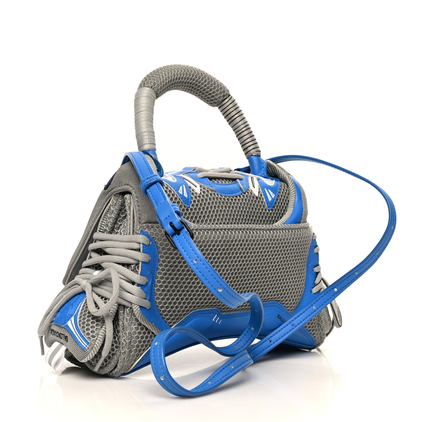 Faux Calfskin Fabric Small Sneakerhead Top Handle Bag Blue Grey