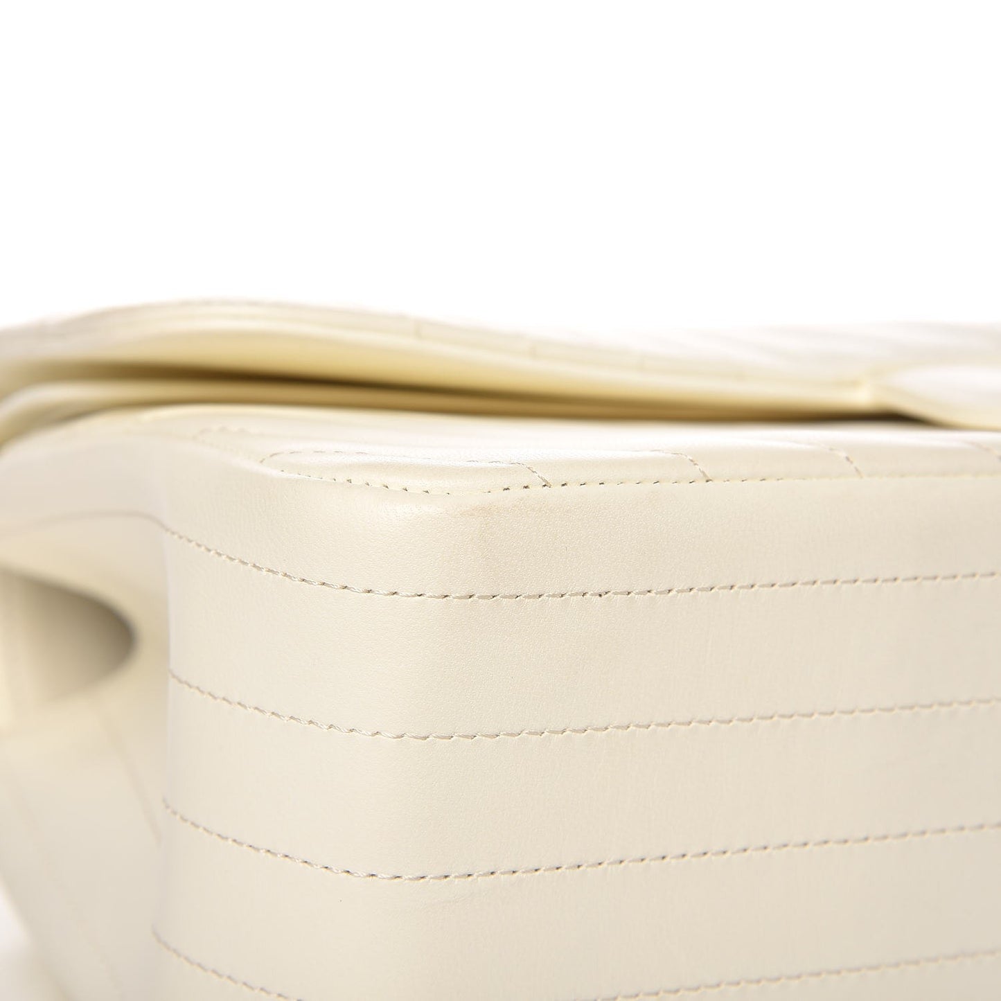 Lambskin Chevron Quilted Jumbo Double Flap White