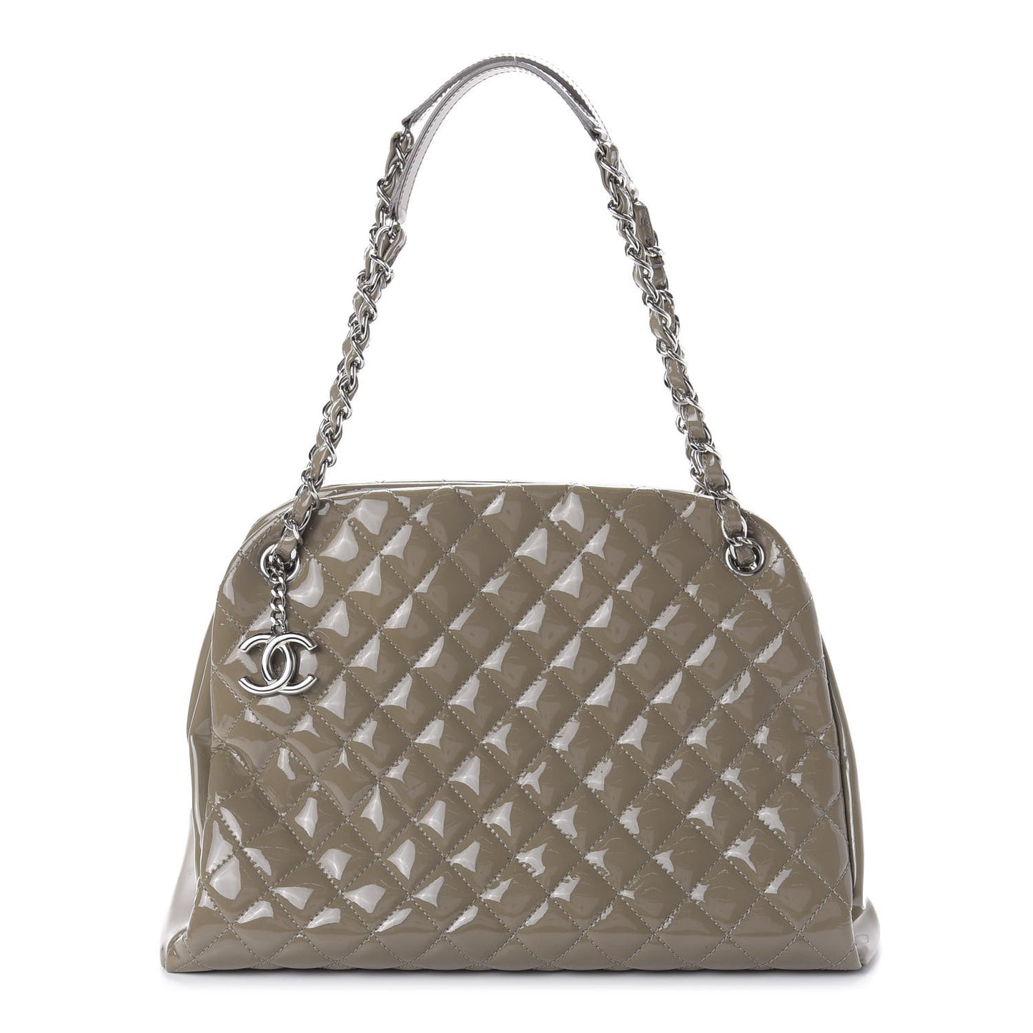 Patent Quilted Large Just Mademoiselle Bowling Bag Gris Fonce