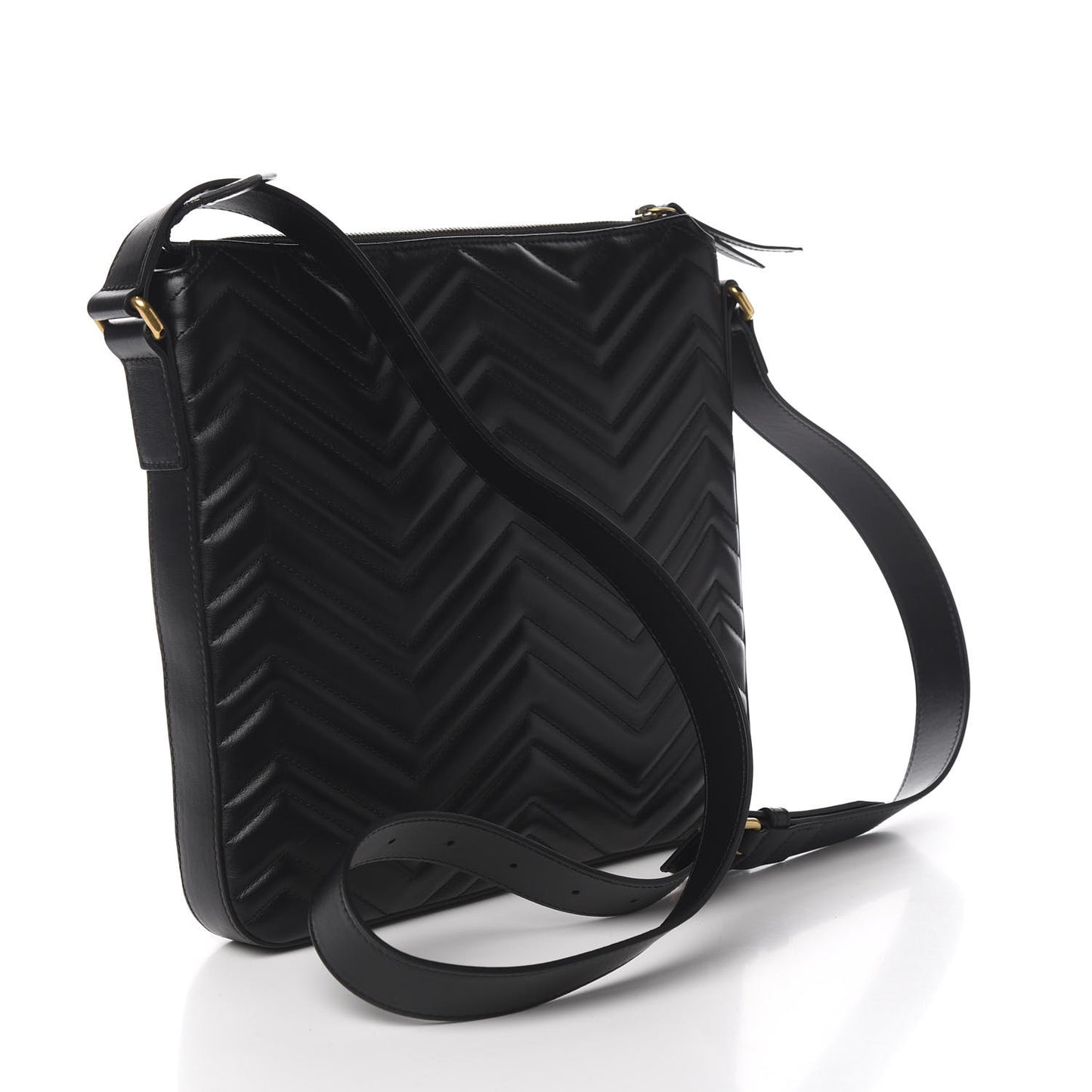 Calfskin Matelasse GG Marmont Flat Messenger Bag Black