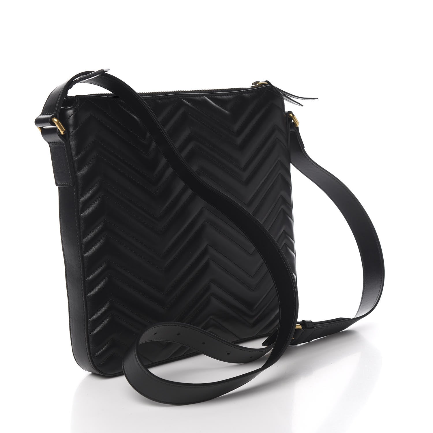 Gucci Calfskin Matelasse GG Marmont Flat Messenger Bag Black 2 of 9