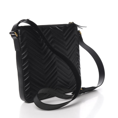 Gucci Calfskin Matelasse GG Marmont Flat Messenger Bag Black 2 of 9