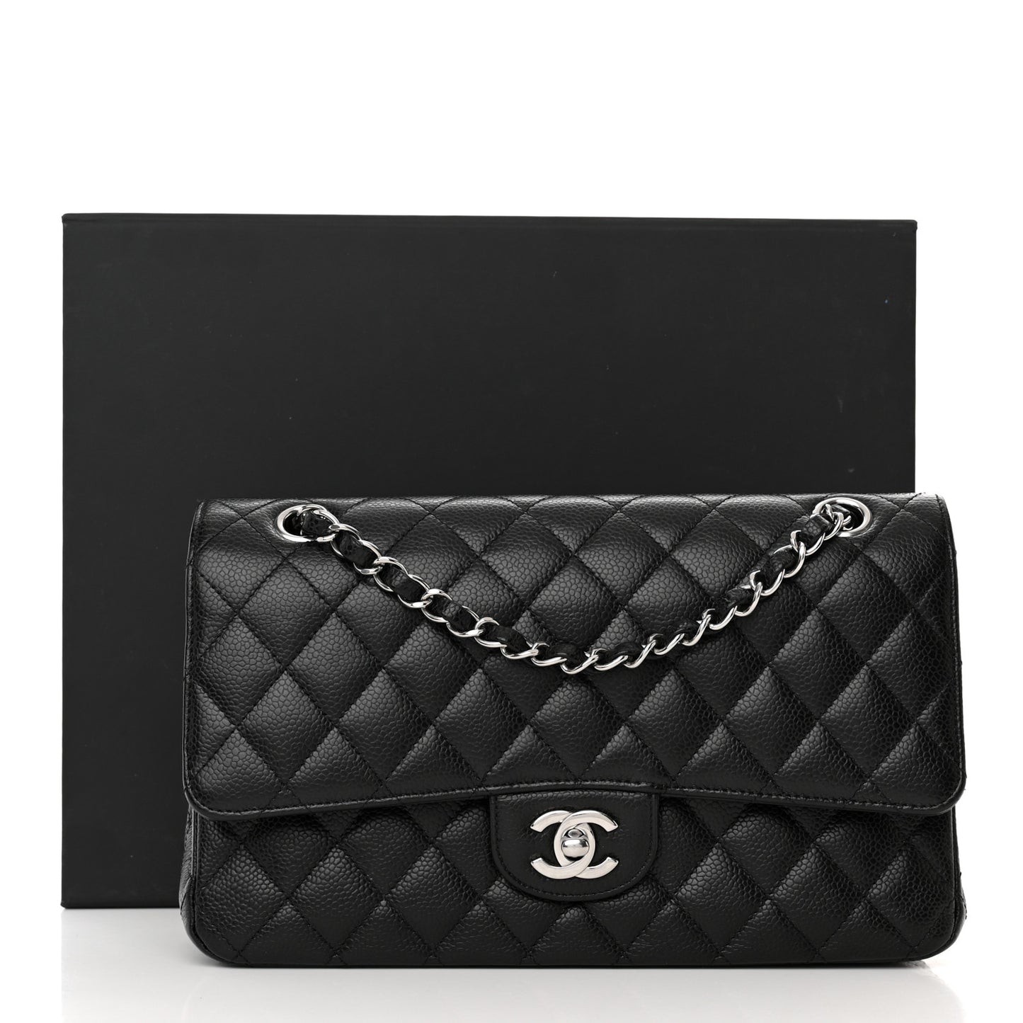 Caviar Quilted Medium Double Flap Black