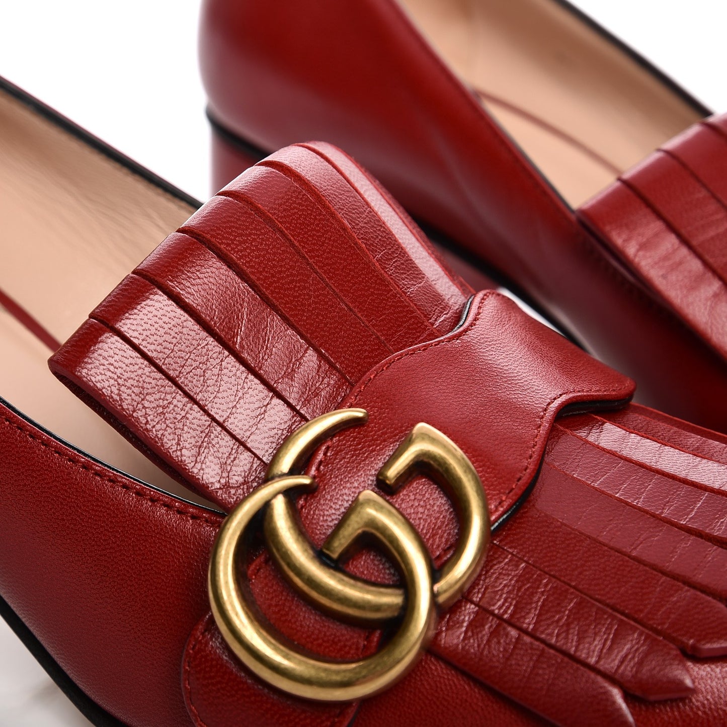 Malaga Kid GG Marmont Fringe 50mm Loafer Pumps 36.5 Hibiscus Red