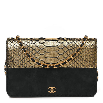 Chanel Snakeskin Iridescent Calfskin Wallet On Chain WOC Gold Black 1 of 8