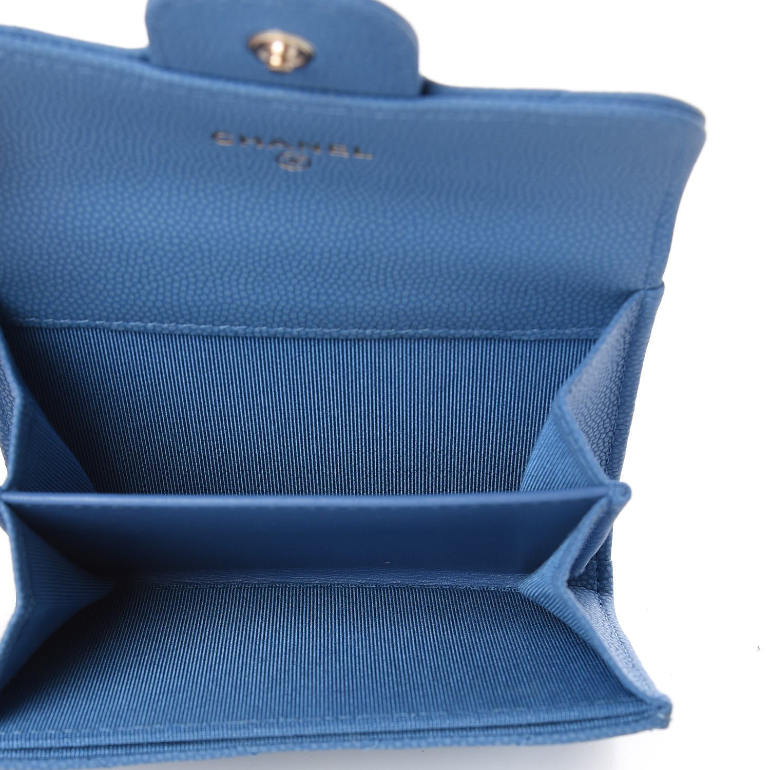 Chanel Caviar Chevron Quilted Card Holder Blue 5 of 9