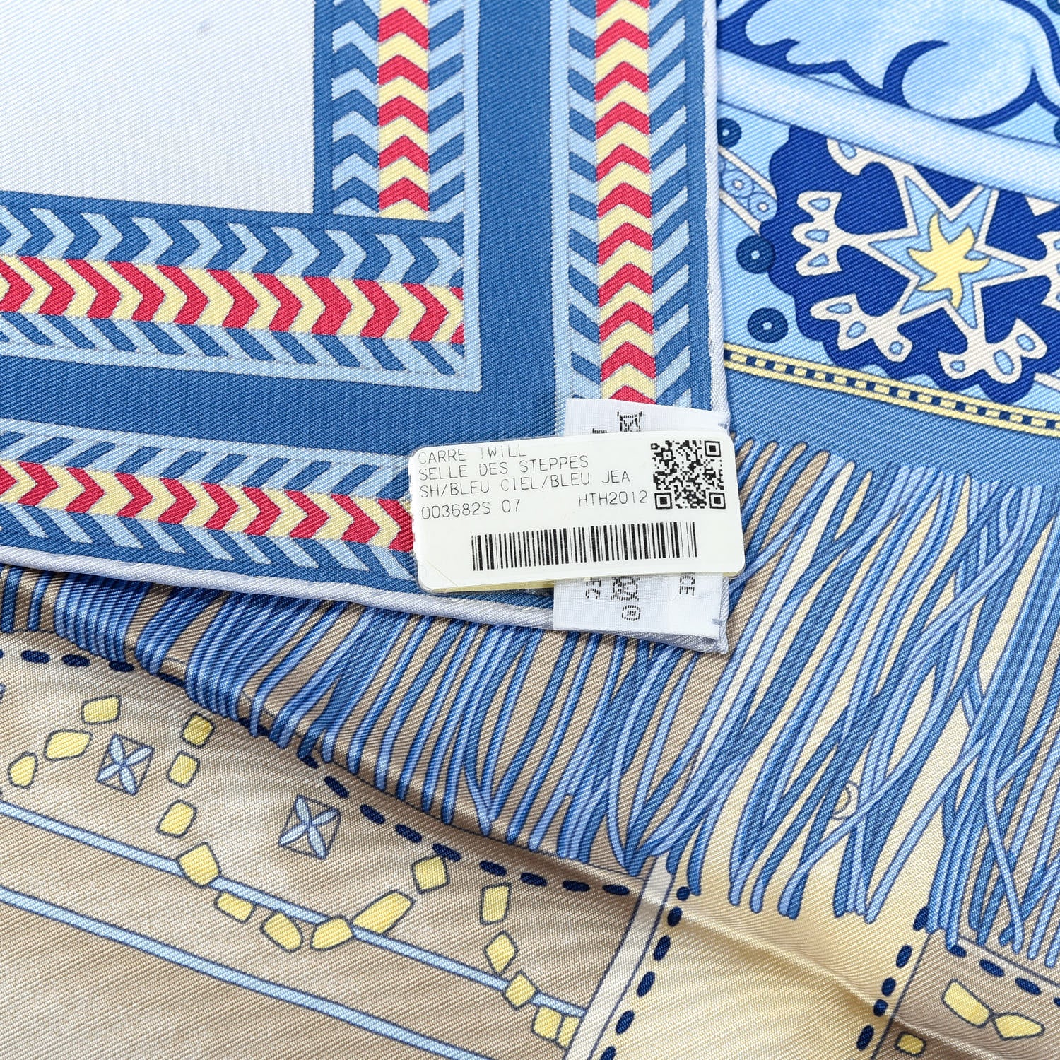 Hermes Silk Selle Des Steppes Scarf 90 Bleu Ciel Bleu Jean Vert 5 of 6