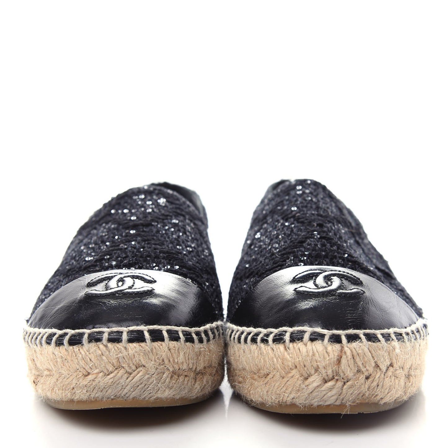 Tweed Patent Goatskin Sequin CC Espadrilles 38 Black