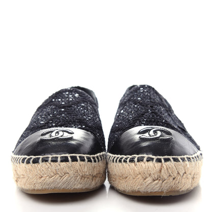 Chanel Tweed Patent Goatskin Sequin CC Espadrilles 38 Black 2 of 11