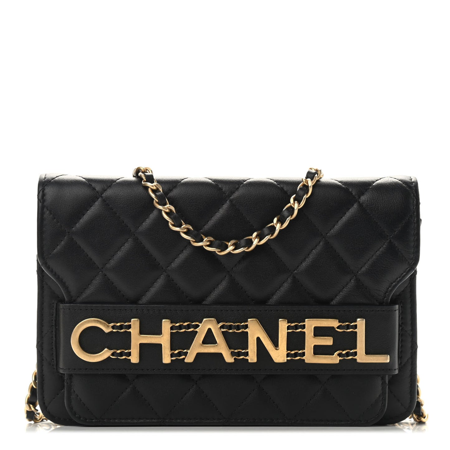 Calfskin Quilted Enchained Wallet On Chain WOC Black
