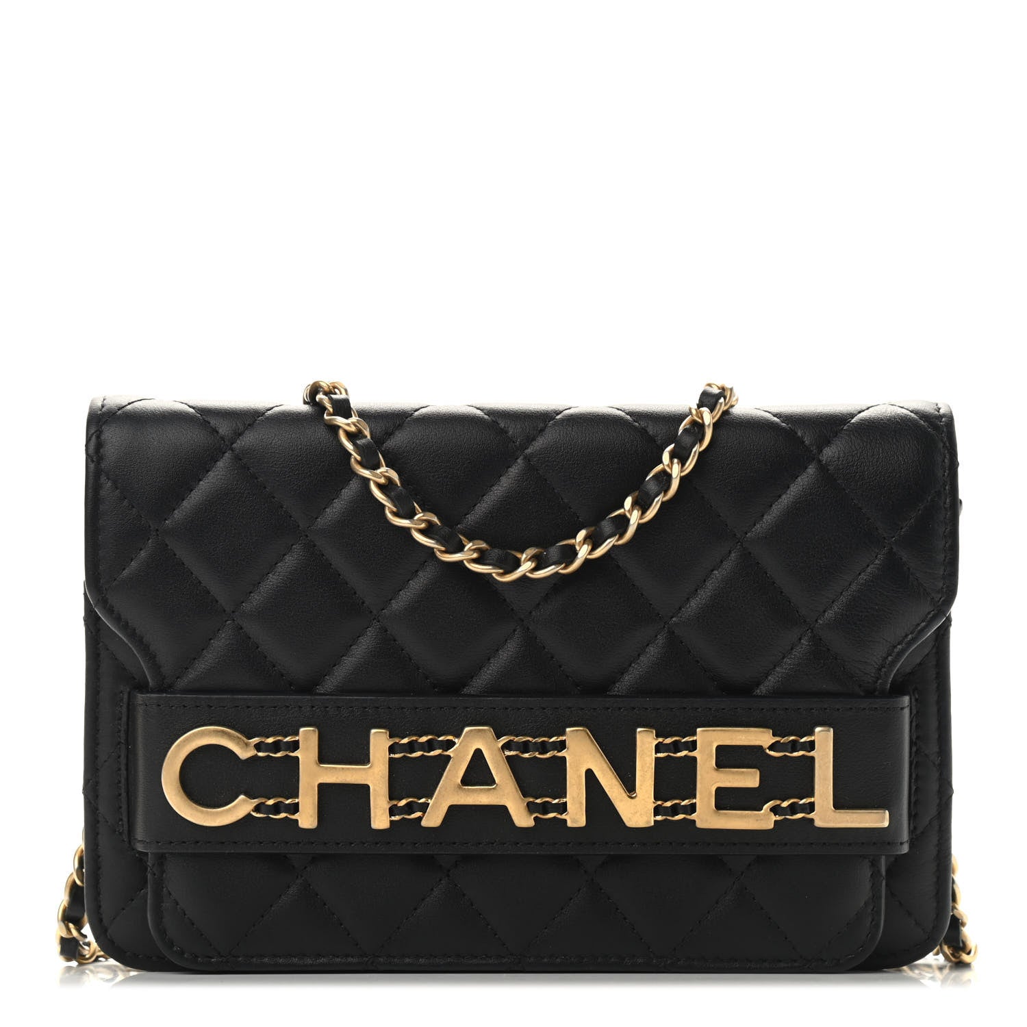 Chanel Calfskin Quilted Enchained Wallet On Chain WOC Black 1 of 10