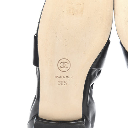 Chanel Laminated Lambskin Womens Quilted Elastic CC Moccasin Loafers 38.5 Black 6 of 9