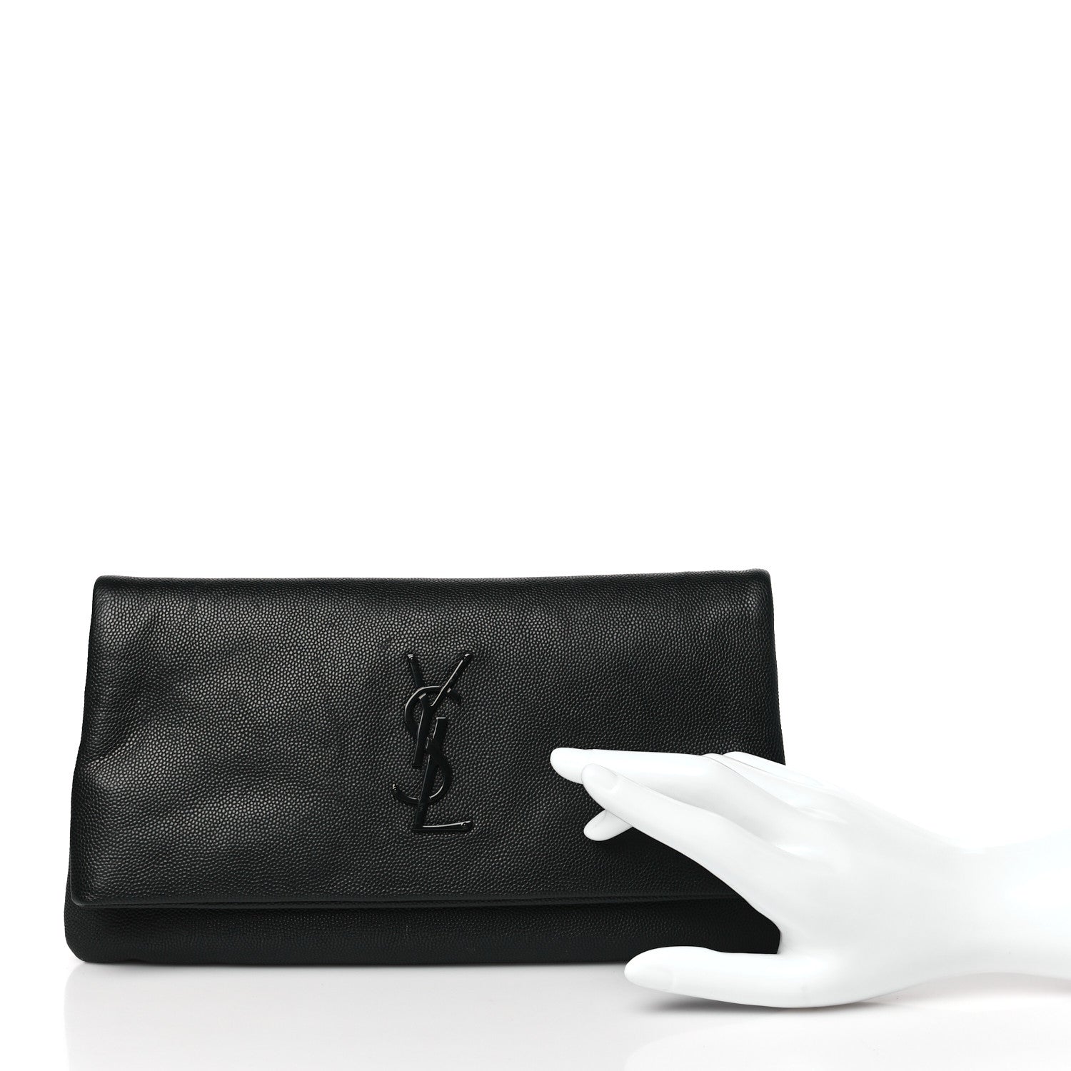 Saint Laurent Grain De Poudre West Hollywood Monogram Fold Over Clutch Black 2 of 9