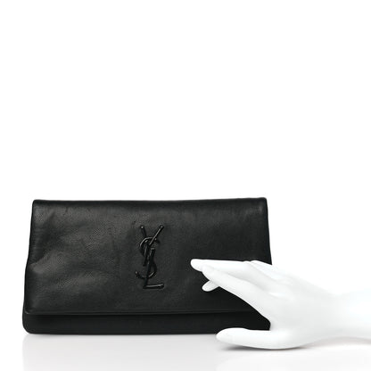 Saint Laurent Grain De Poudre West Hollywood Monogram Fold Over Clutch Black 2 of 9