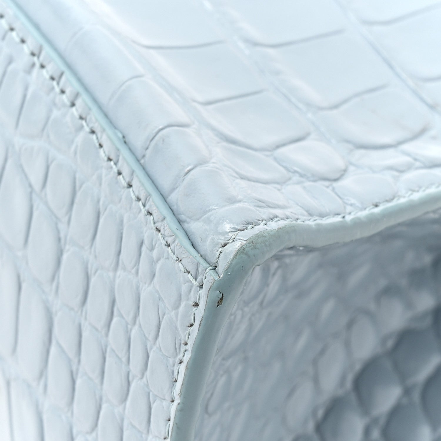 Balenciaga Shiny Calfskin Crocodile Embossed Small Hourglass Top Handle Bag Blue Grey 14 of 16