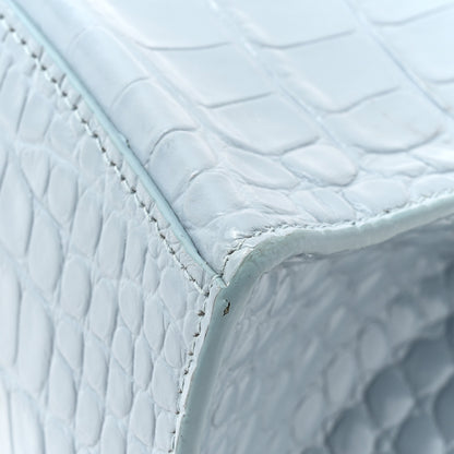 Balenciaga Shiny Calfskin Crocodile Embossed Small Hourglass Top Handle Bag Blue Grey 14 of 16