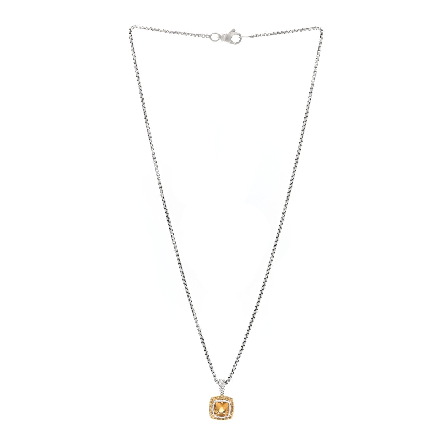 David Yurman Sterling Silver 18K Yellow Gold Diamond Citrine Yellow Sapphire 7mm Petite Albion Necklace 3 of 5
