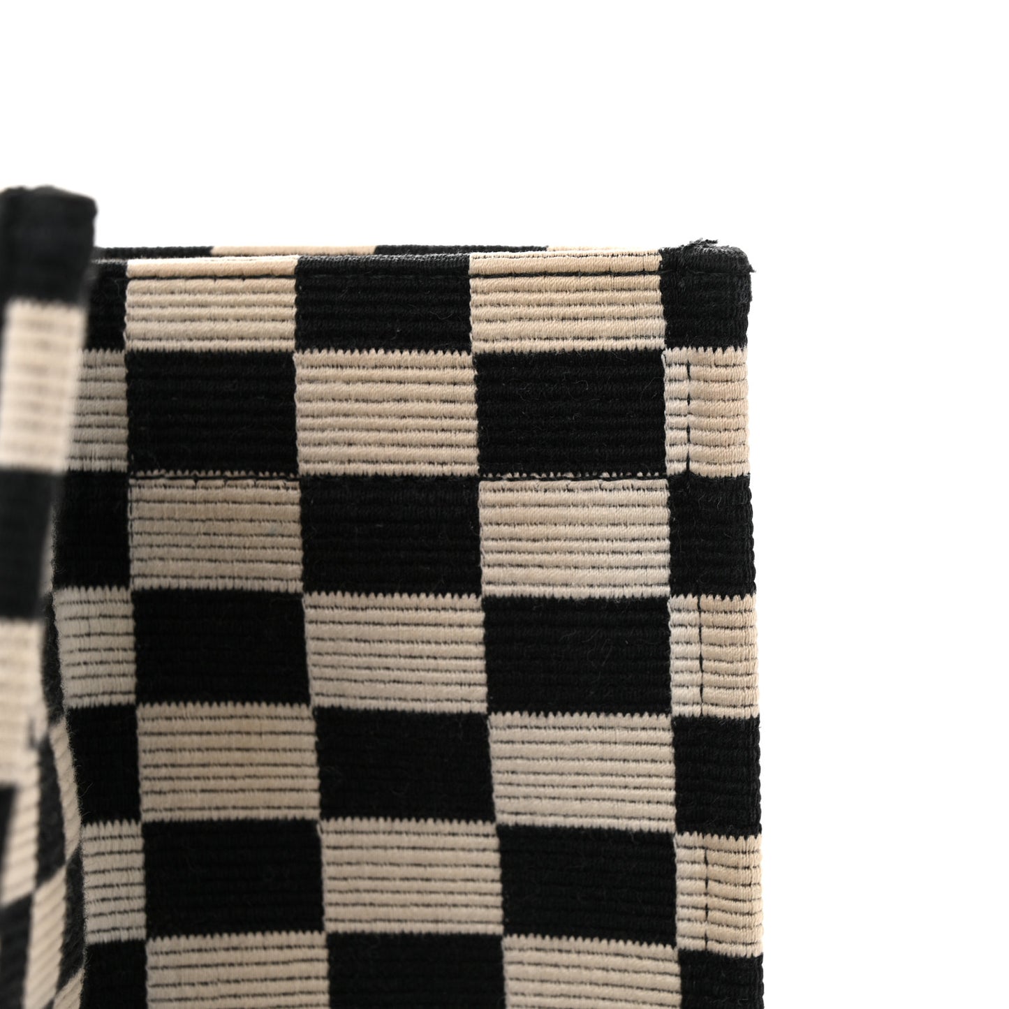 Canvas Embroidered Checkered Book Tote Black White