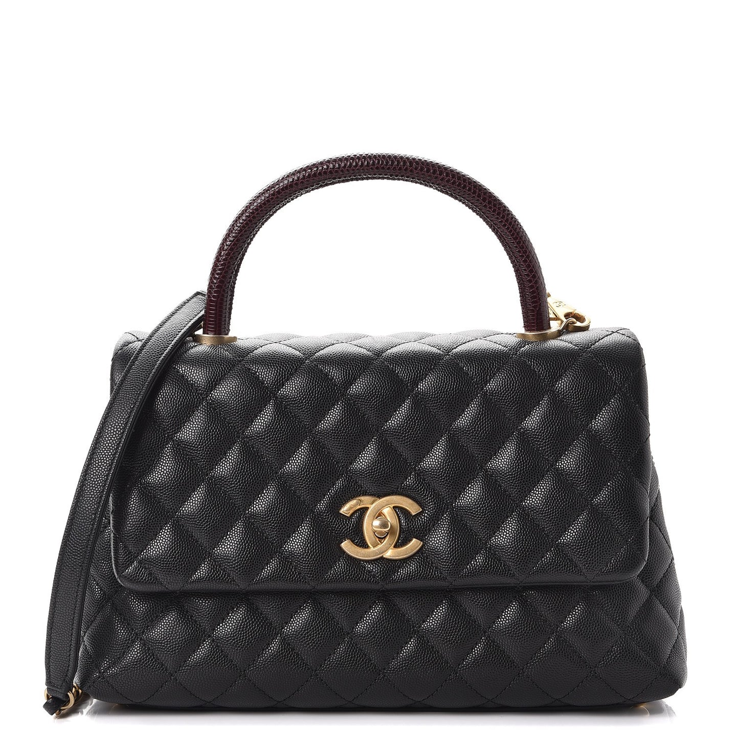Caviar Lizard Quilted Small Coco Handle Flap Black