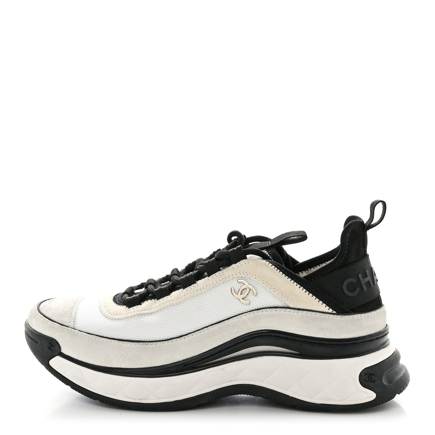 Chanel Fabric Suede Calfskin CC Sneakers 39 White Light Grey 1 of 9