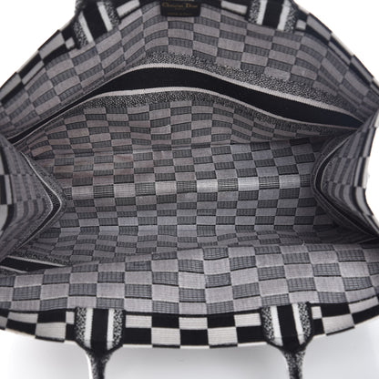 Christian Dior Canvas Embroidered Checkered Book Tote Black White 7 of 11