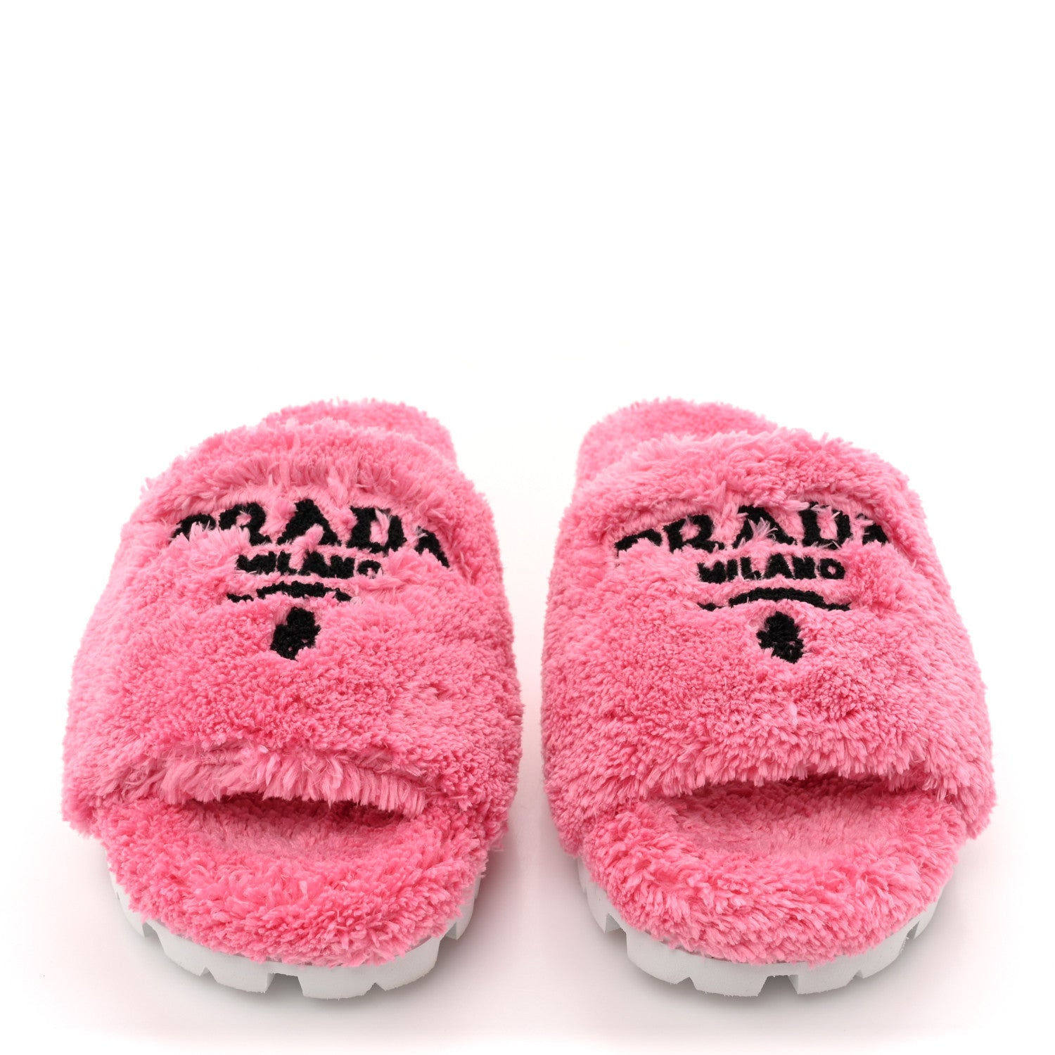 Prada Terry Cloth Logo Lug Sole 20mm Slide Sandals 36 Petalo Black 2 of 9