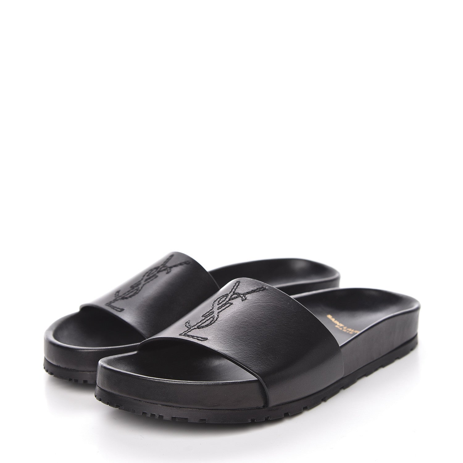 Saint Laurent Calfskin Monogram Joan Slide Sandals 36 Black 3 of 10