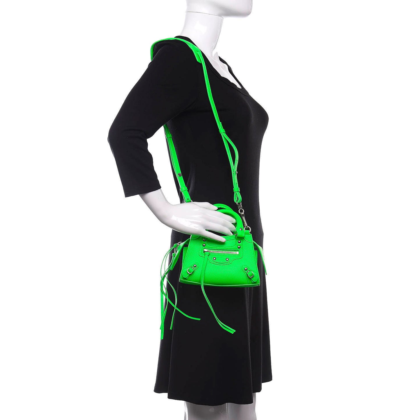 Grained Calfskin Neo Classic Silver Hardware Nano City Crossbody Fluo Green
