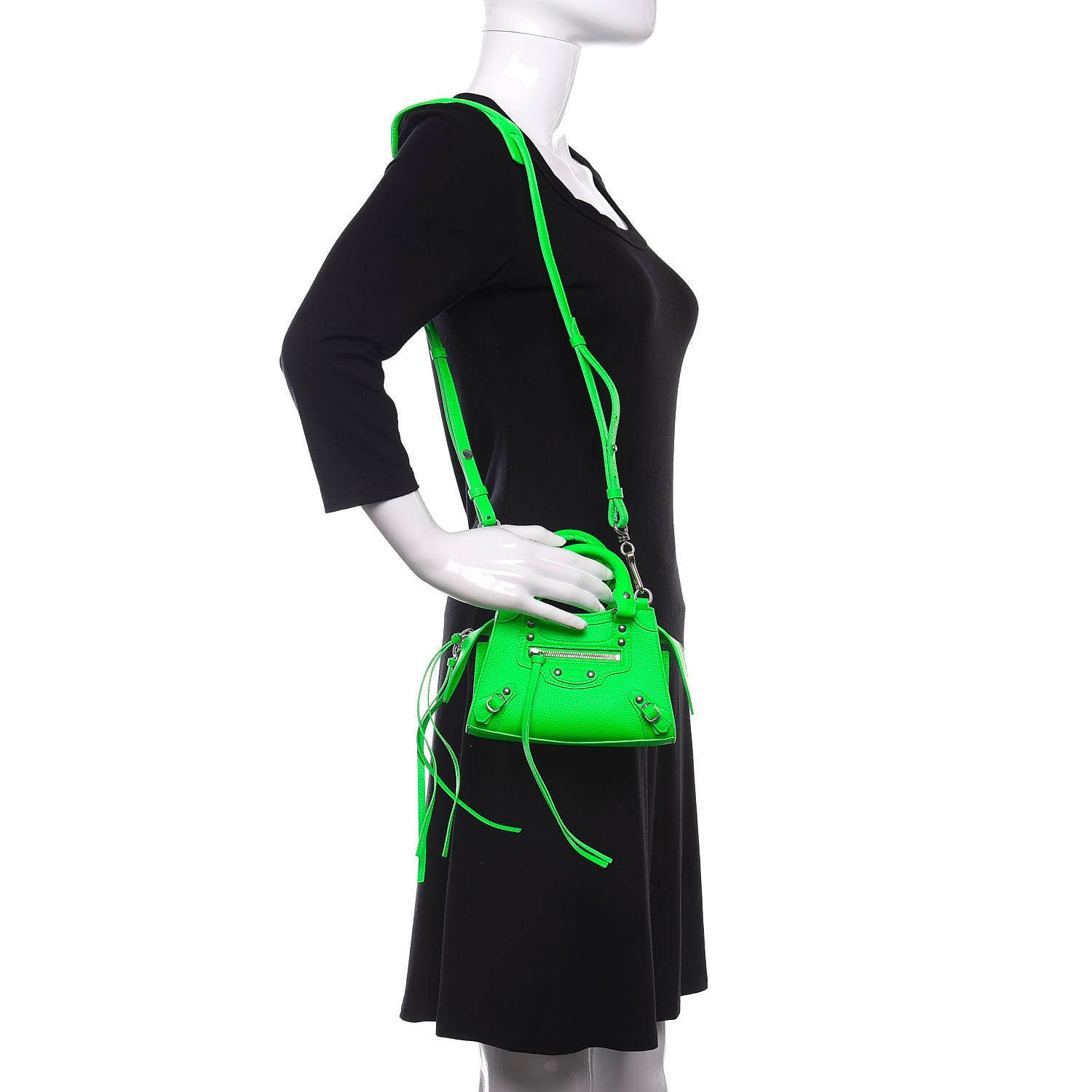 Balenciaga Grained Calfskin Neo Classic Silver Hardware Nano City Crossbody Fluo Green 2 of 9