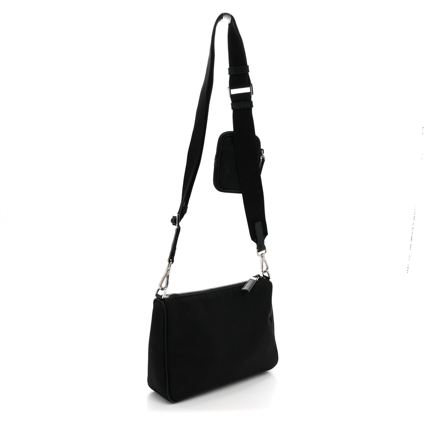 Re-Nylon Saffiano Pocket Zippered Shoulder Bag Black