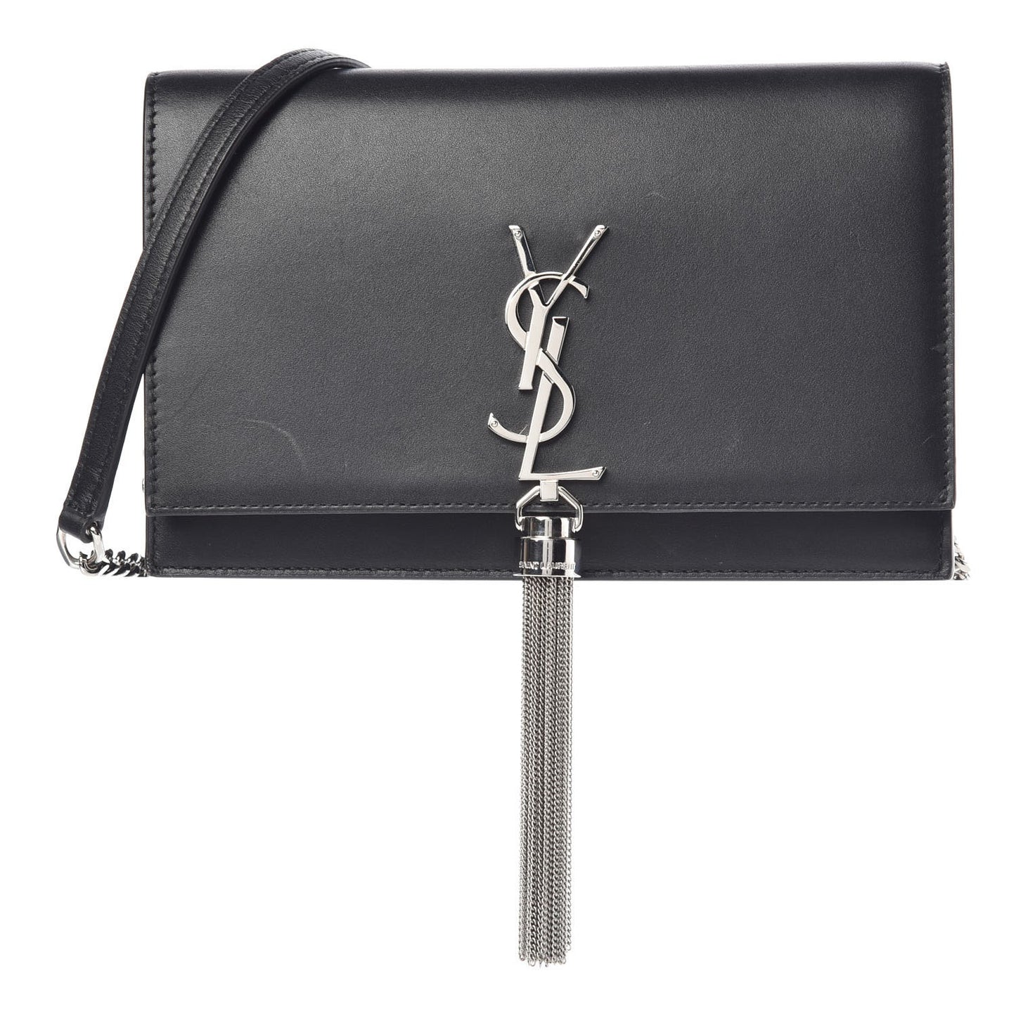 Smooth Calfskin Classic Monogram Kate Tassel Chain Wallet Black