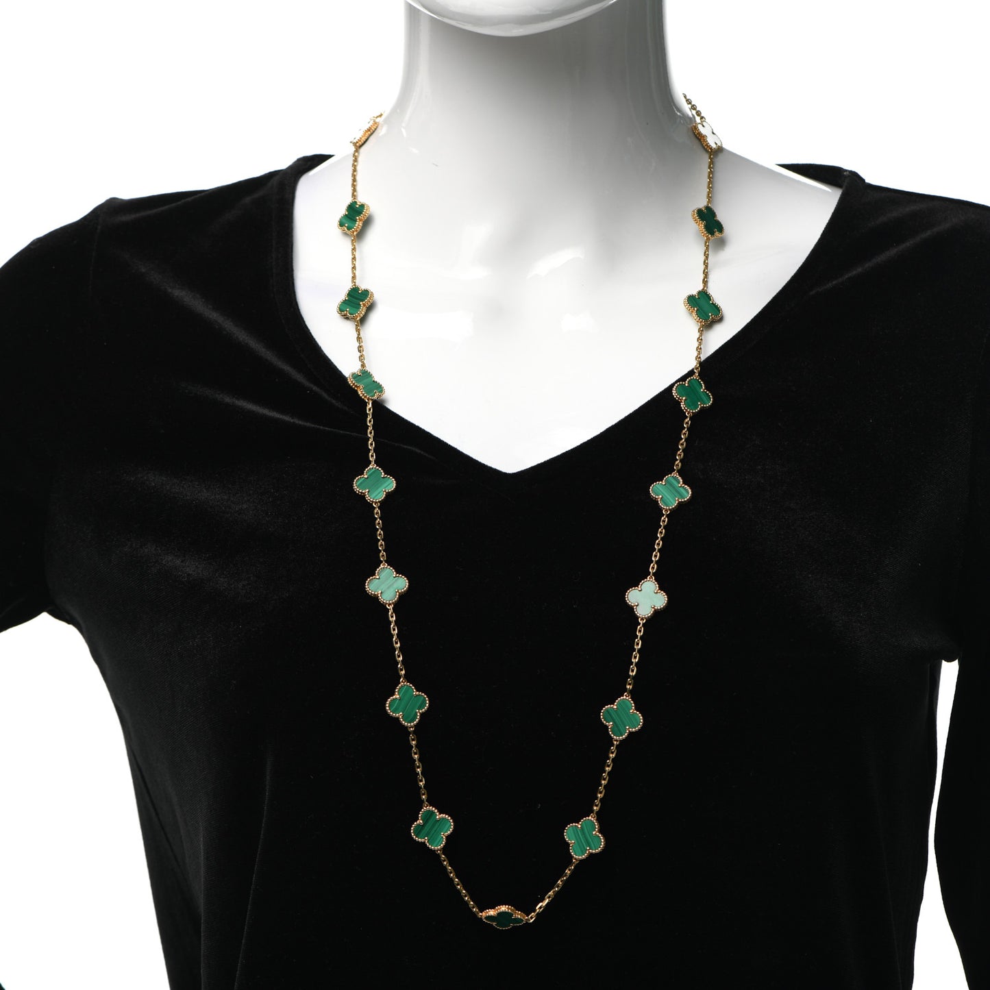 18K Yellow Gold Malachite 20 Motifs Vintage Alhambra Necklace