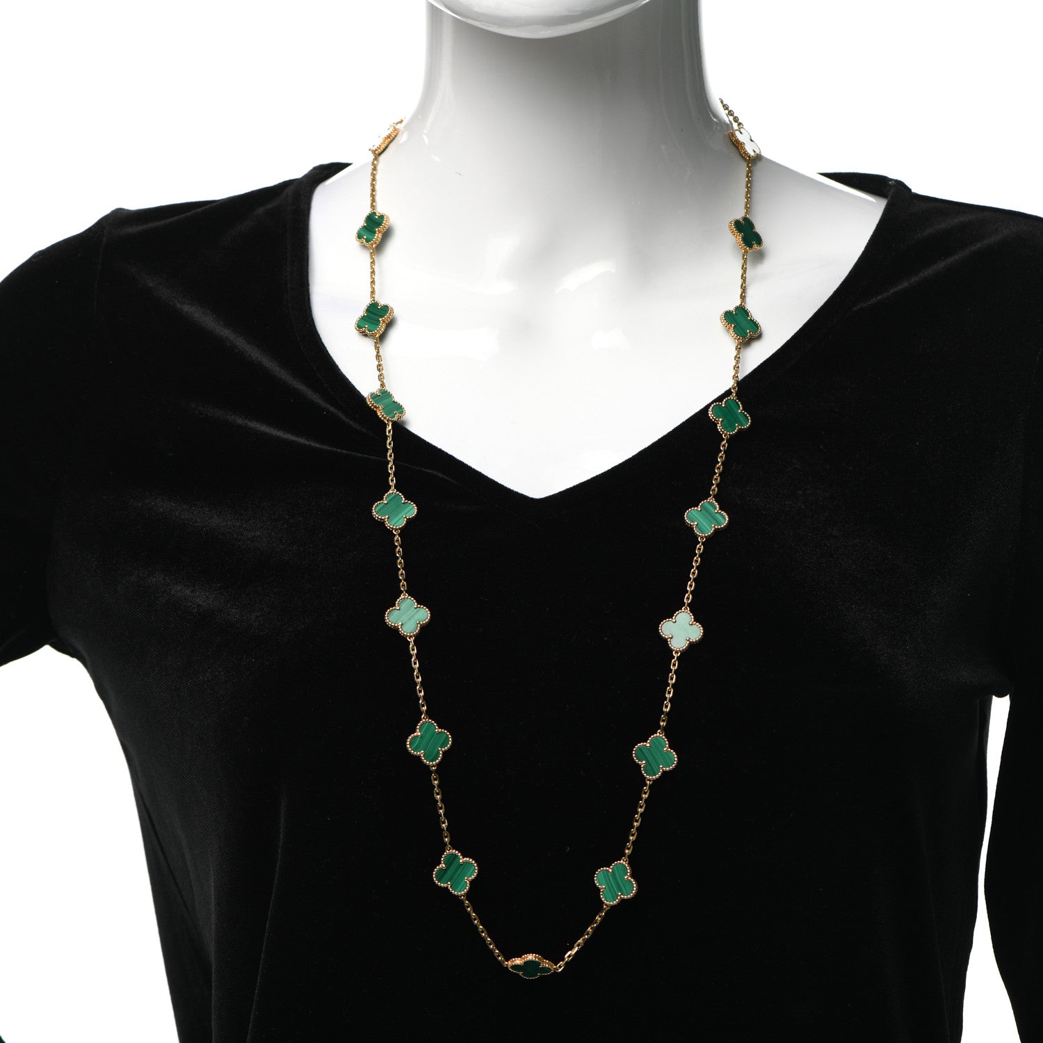 Van Cleef & Arpels 18K Yellow Gold Malachite 20 Motifs Vintage Alhambra Necklace 2 of 5