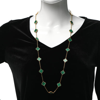 Van Cleef & Arpels 18K Yellow Gold Malachite 20 Motifs Vintage Alhambra Necklace 2 of 5