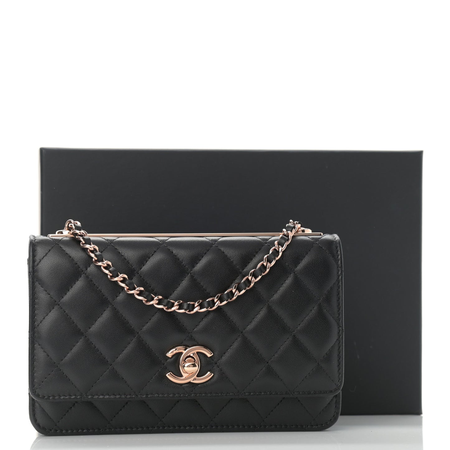 Lambskin Quilted Trendy CC Wallet On Chain WOC Black