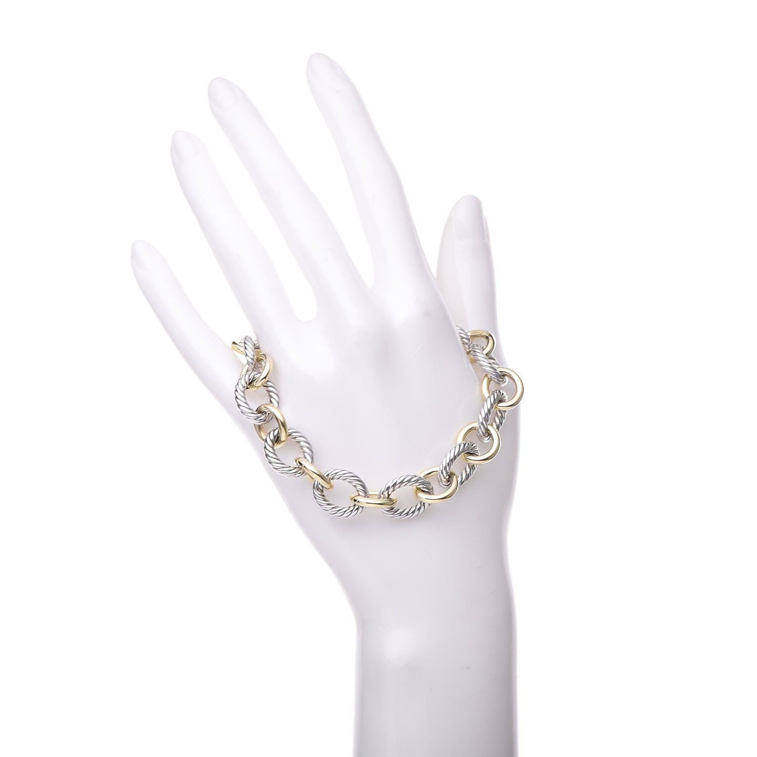 David Yurman Sterling Silver 18K Yellow Gold 12mm Large Oval Link Bracelet 2 of 5