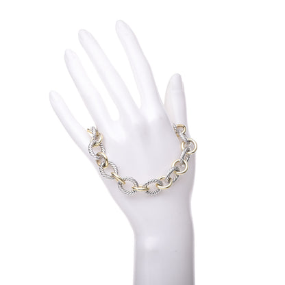 David Yurman Sterling Silver 18K Yellow Gold 12mm Large Oval Link Bracelet 2 of 5