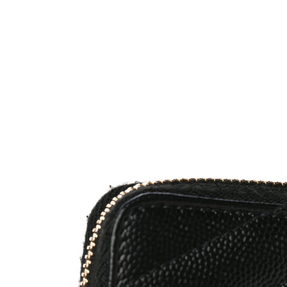 Saint Laurent Grain De Poudre Matelasse Chevron Monogram Compact Zip Around Wallet Black 16 of 21