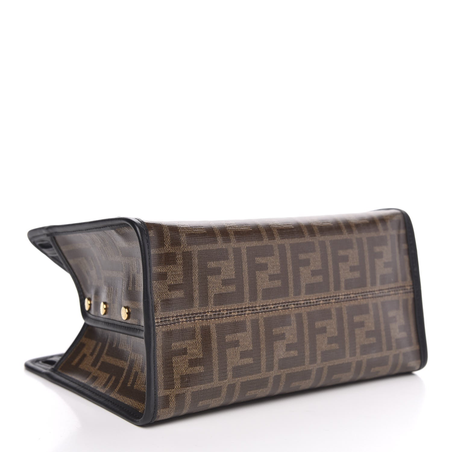 Fendi Glazed Fabric Vitello Century FF 1974 Stamp Patch Mini Peekaboo Defender Cover Mogano Panna Black 4 of 8